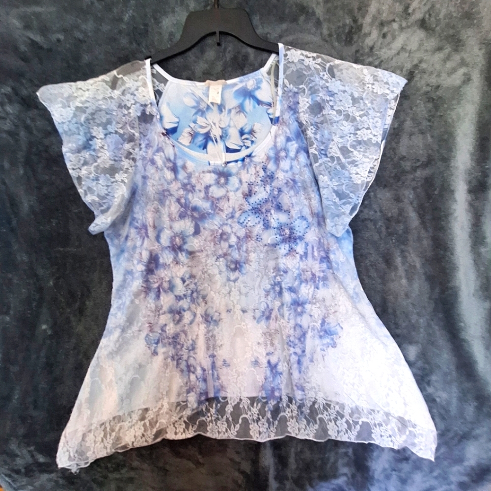 Brittany Black Blue & Purple Floral Print 2X Tunic
